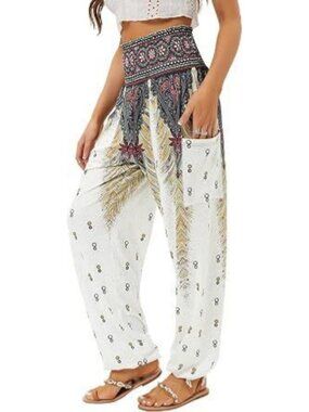 Womens Harem Pants High Waisted Boho Yoga Trousers with Pockets Elastic Waist